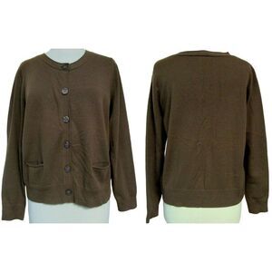 J. Jill Button Front Long Sleeve Cocoa Cotton Stretch Cardigan Top Sz PL